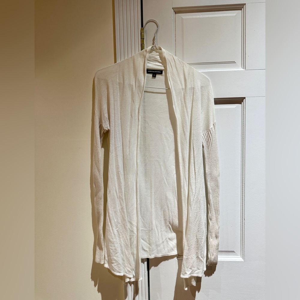 XS Ivory Express Flyaway Cardigan, Sheer-ish with Knit Sleeves